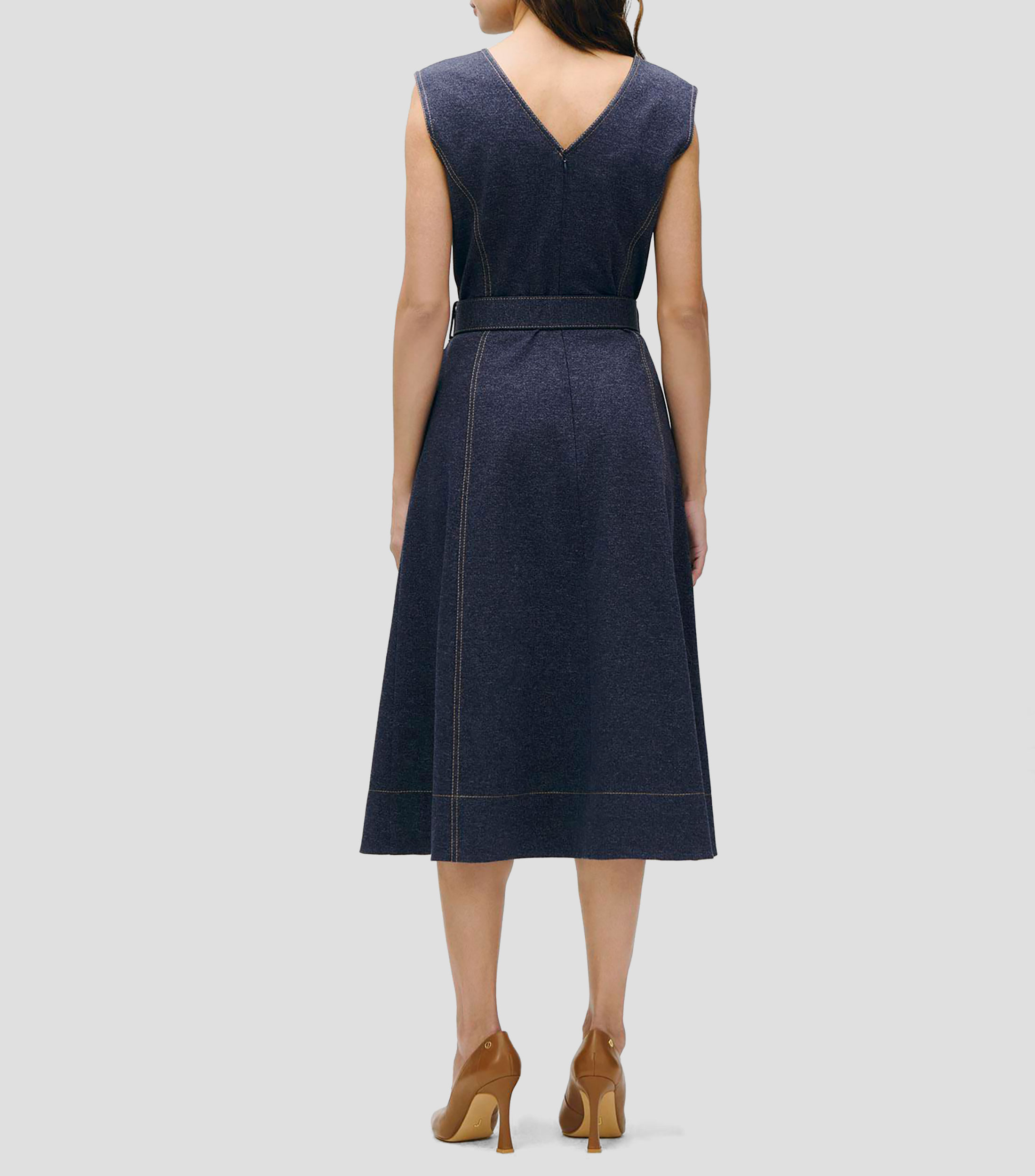 Vestido midi línea a tipo denim escote v corte francés Mujer